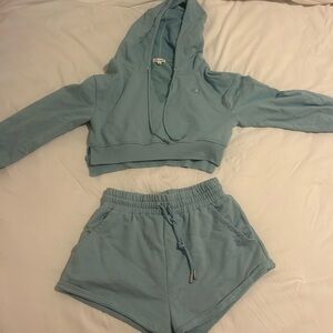 For Love and Lemons Blue Hoodie and Shorts Set